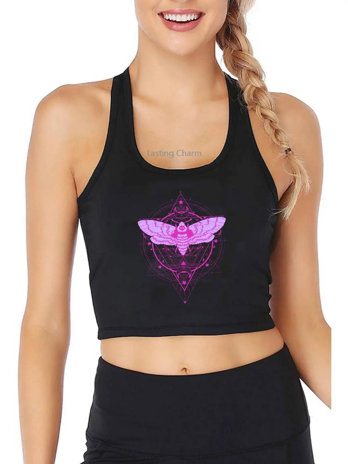 

Luna Moth Moon Phases Graphic Print Tank Top Women's Funny Yoga Sports Workout Crop Top Gym Tee
