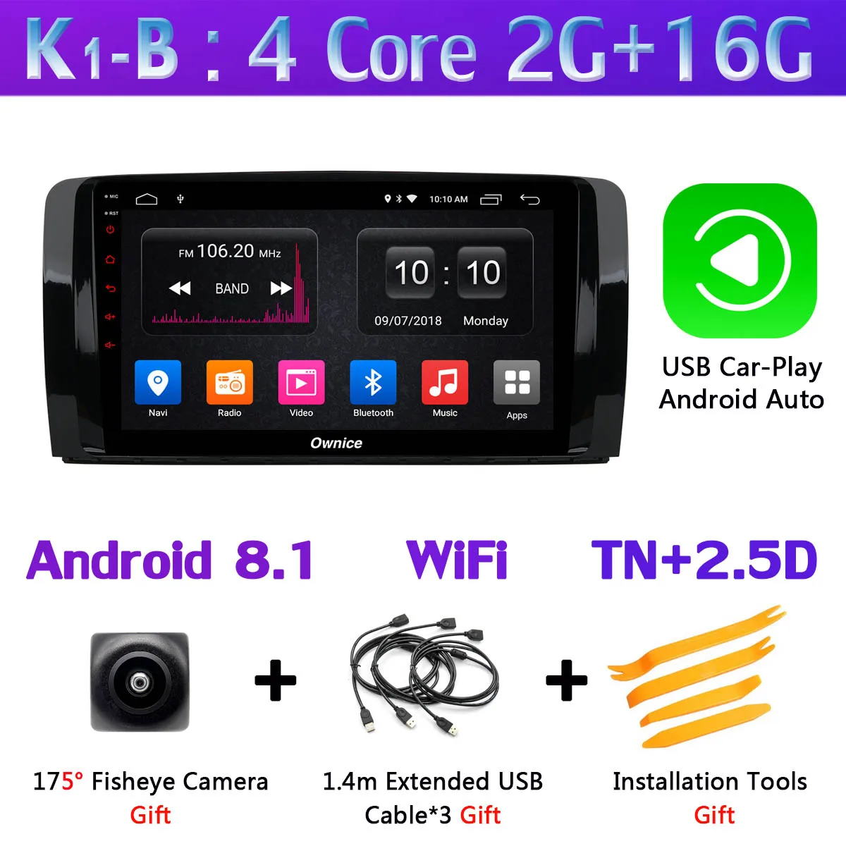 K1-B-CarPlay 1Din 360 ° камера 4G LTE WiFi Android 9,0 4G+ 64G SPDIF DSP CarPlay автомобильный мультимедийный плеер для Mercedes Benz R Class W251 gps радио - Цвет: K1-B-CarPlay