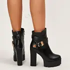 Женские ботильоны на платформе SEIIHEM, черные ботинки на толстом высоком каблуке с круглым носком, женская обувь из искусственной кожи, размеры 36 37 38 42 43