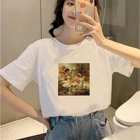 womens t shirt fashion oil painting print t shirt flower casual graphic o neck vouge 90s streetwear ladies girls top