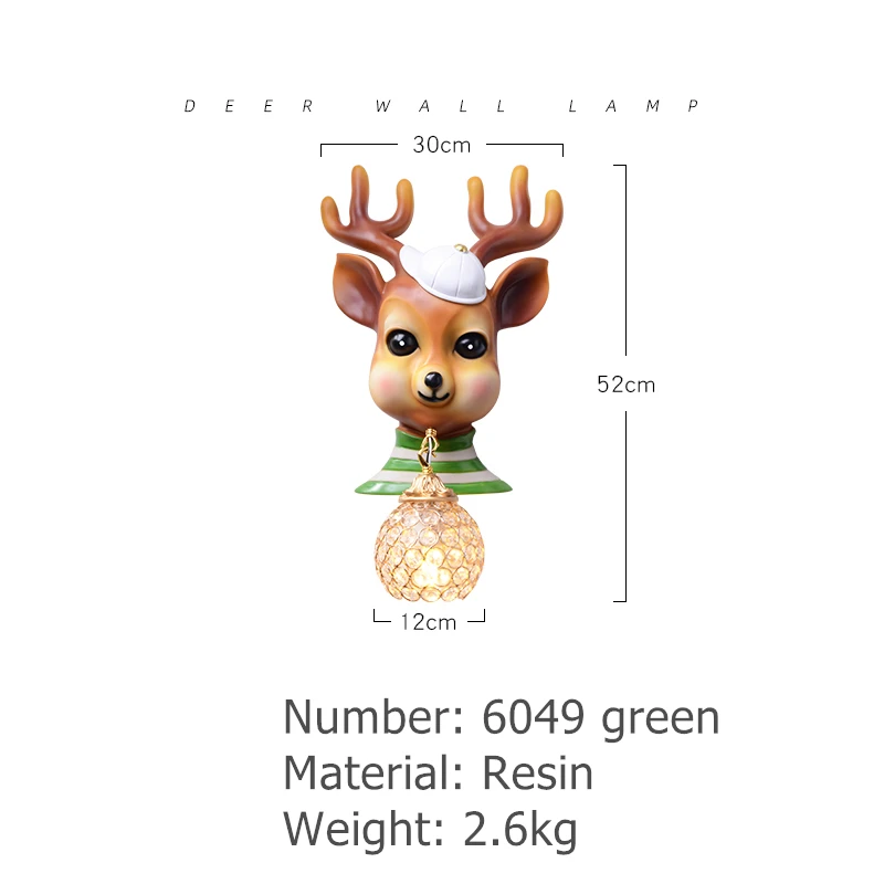 

Creative Cute Wall Lamp Children's Room Cartoon Lamps Resin Deer Head Living Room Decoration Wall Lamp Home Wall Decor Lighting