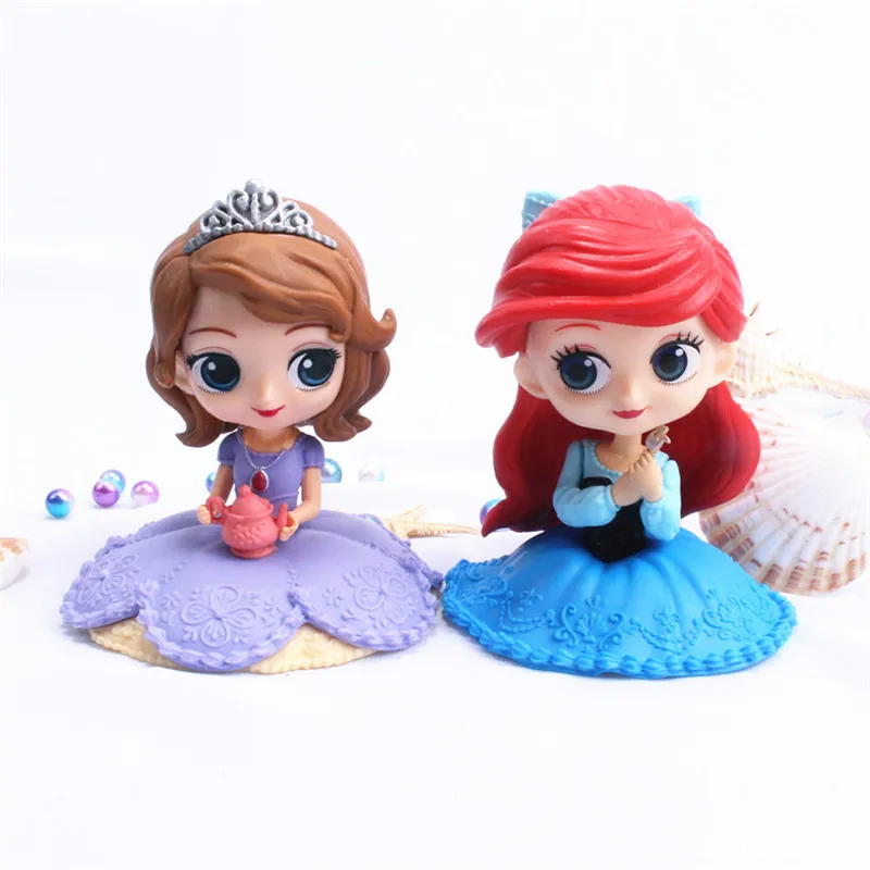 Disney 6 style Q Posket princesses figure Toys Dolls Tiana Snow White Rapunzel Ariel Cinderella Belle Mermaid PVC Figures toys images - 6