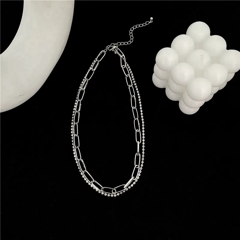 

Double diamond chain short neck and collarbone chain necklace web celebrity ins cold wind jewelry necklace