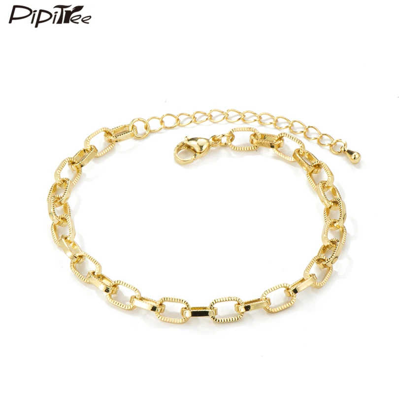 Винтажные медные широкие браслеты Pipitree на цепочке для женщин и мужчин модный