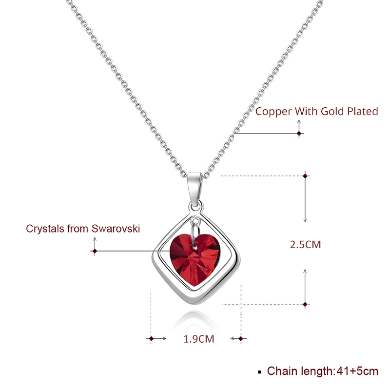 Романтическое квадратное ожерелье с подвеской в виде сердца кристаллы Сваровски