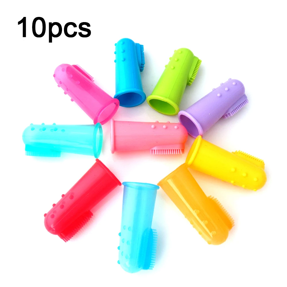 

10 шт. супер мягкая надеваемая на палец зубная щетка для домашних животных Тедди собака кисточки неприятный запах изо рта зубного камня зубы ...