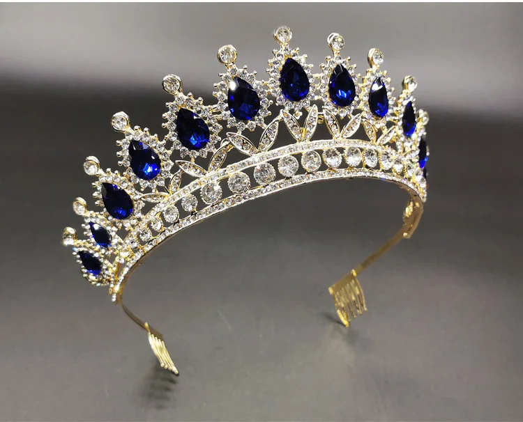 

Crown Ornament Bridal Wedding Accessories Simple Alloy Blue Crystal Bridal Dress Jewelry Hair Clips Hair Accessories