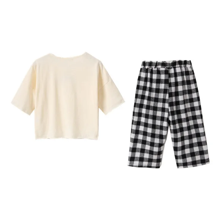 

Children clothing girls summer suit trendy clothing children Korean style Western fashion big children's plaid two-piece suit