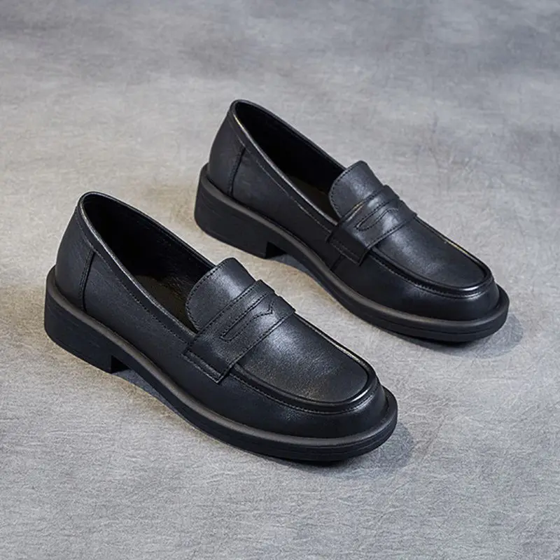 

Leather Lefu shoes women's spring 2021 new versatile retro single shoes flat shoes middle heel shoes in British style