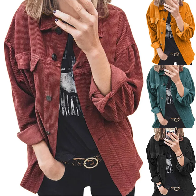 

2021 Women's Autumn and Winter Newest Style Ladies Jacket Jacket Corduroy Coats with Button Casual Clothes Women