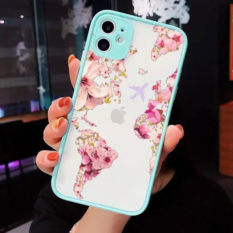 

World Map Travel art design pattern Phone Cases matte transparent For iphone 7 8 11 12 plus mini x xs xr pro max cover