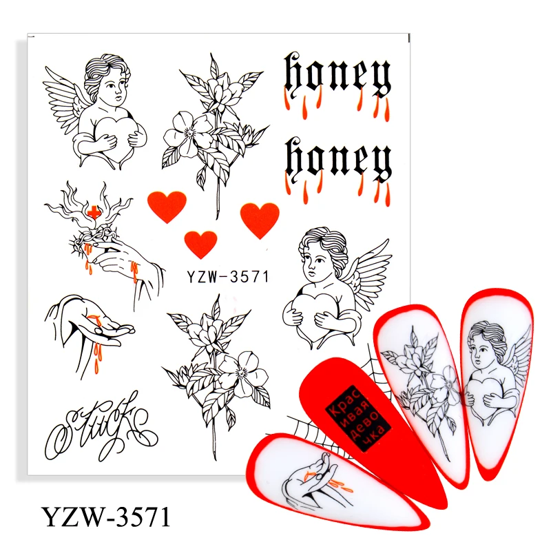 

4PCS/LOT Love Angel Flower Water Decal Sticker Flower Leaf Tree Summer DIY Slider For Manicuring Nail Art Watermarks