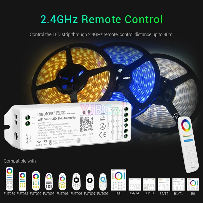 Светодиодный контроллер Miboxer WL5 2 4 ГГц 15 А 5 в 1 Wi Fi для одноцветных CCT RGB RGBW +
