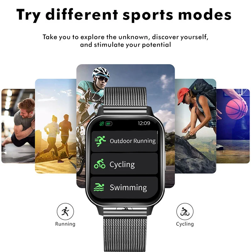 

1.7 inch Full Touch Screen Men Smart Watch Heart Rate Blood Pressure Monitor Sports Watch IP68 Waterproof Women Smartwatch