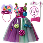 Милое Радужное платье для девочек, Пурим фестиваль, косплей костюм, цветы, леденец, конфетная одежда, бальное платье для вечеринки 2022