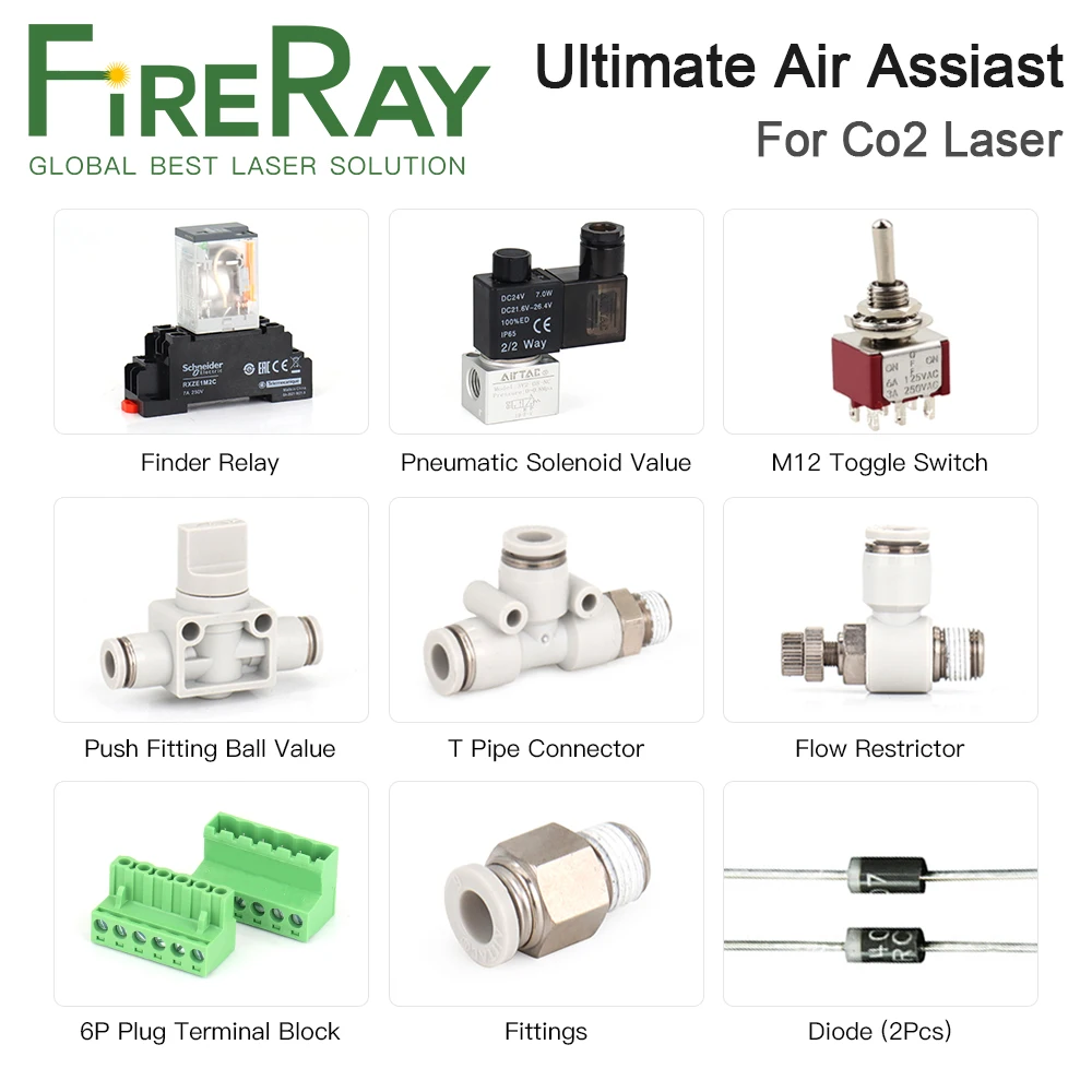 

Fireray Pneumatic Solenoid Value Relay 6mm Fittings Ultimate Air Assiast Set For CO2 Laser Cutting and Engraving Machine