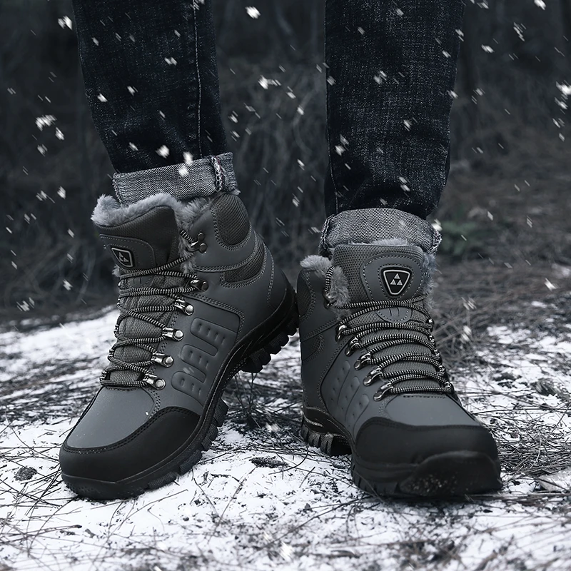 Winter Snow Boots for Men Plus Velvet Thick Warm High-top Hiking Shoes Waterproof Boot Outdoor Non-slip Camping Trekking Sneaker