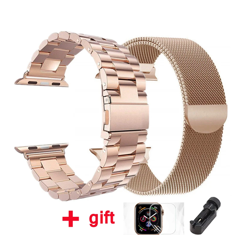 Ремешок для Apple watch band 42 мм 38 мм Миланская петля iWatch band 44 мм 40 мм браслет из нержавеющей стали Apple watch аксессуары - Цвет ремешка: Champagne gold