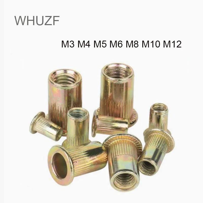 

WHUZF M3 M4 M5 M6 M8 M10 M12 Zinc Plated Carbon Steel Knurled Nuts Rivnut Flat Head Threaded Rivet Insert Nutsert Cap Rivet Nut