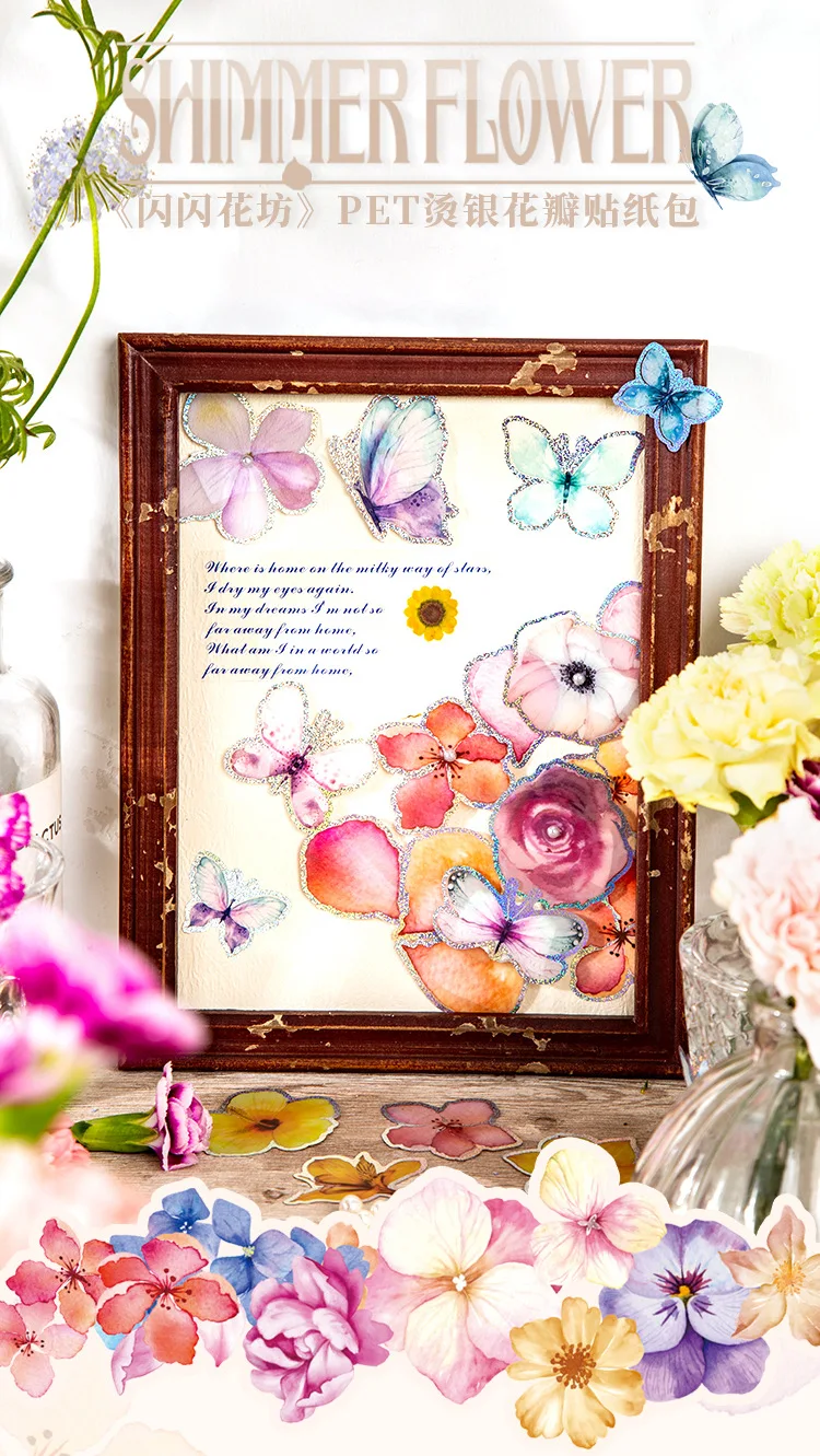 

8 Bags Mixed Total 240PCS Blanching Fashion Flowers Theme PVC Stickers Set Floral Scrapbooking Material Stationery