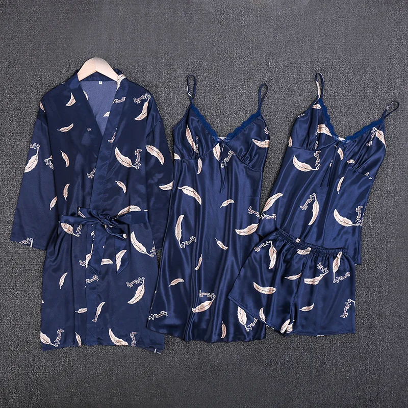 Женский халат с принтом комплект из 4 предметов сексуальная ночная рубашка