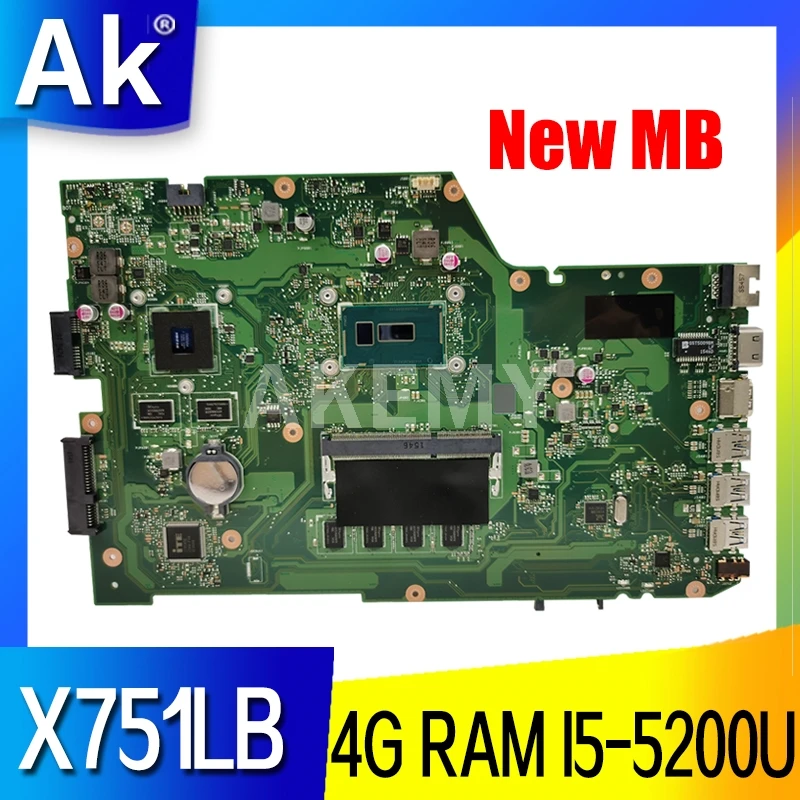 Материнская плата Akemy X751LB для For Asus X751LJ A751L X751L материнская ноутбука I5 5200U 4GB RAM GT920M EDP