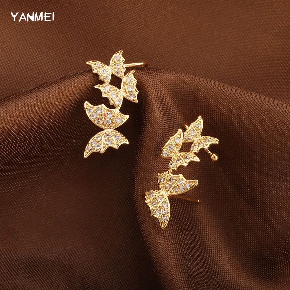 Серьги-клипсы женские с бабочкой и цирконом | Украшения аксессуары