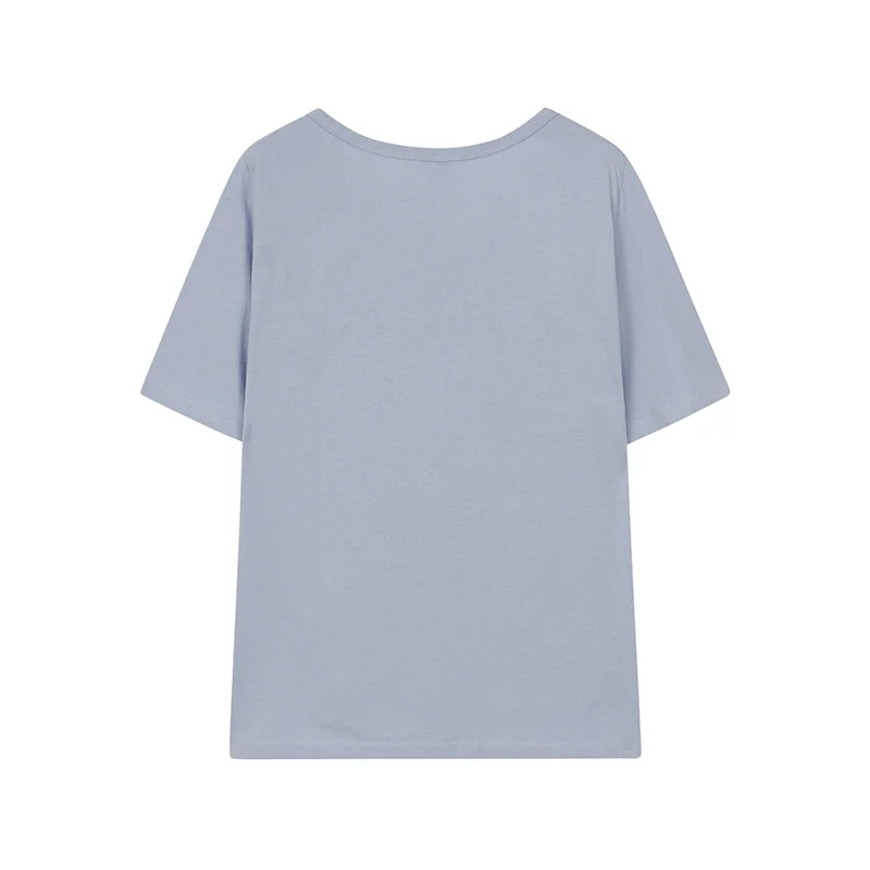 

Side Split Short Sleeve T-shirt Women Summer Blue White Black Loose Tee Tops