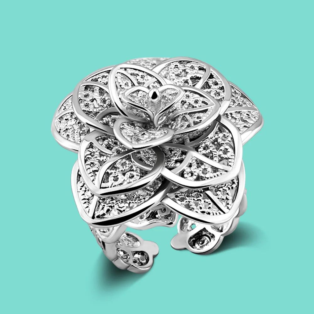 Женское серебряное кольцо с пионами в китайском стиле 925 пробы | Украшения и