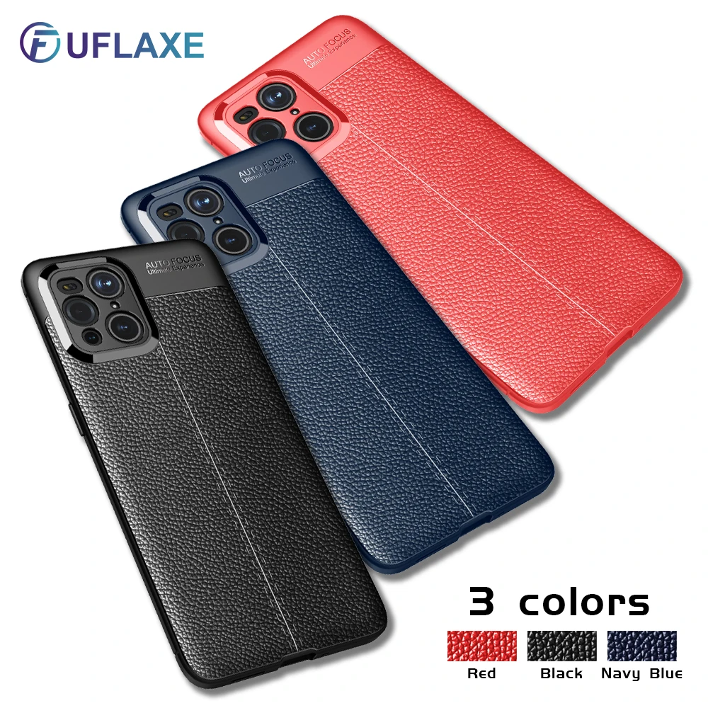

UFlaxe Soft Silicone Shockproof Case for OPPO Find X3 X2 Pro Lite Neo Litchi Texture Ultra-thin Cover
