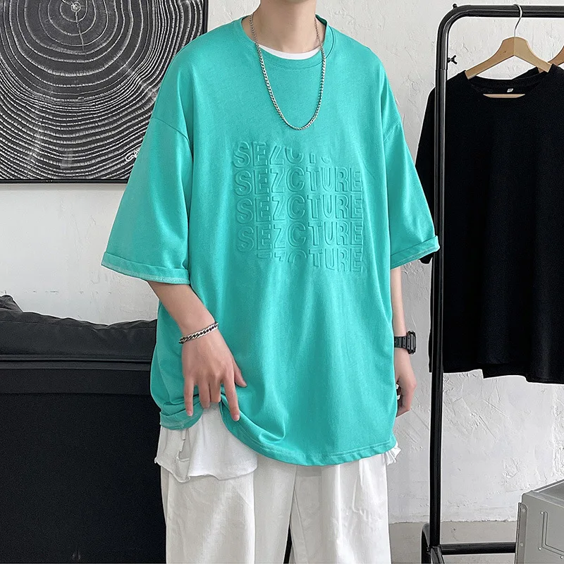

Real Shot Summer 3d Letter Stamped Round Neck T-Shirt Men Women Loose All-Match Short-Sleeved T Shirt For Youth Student