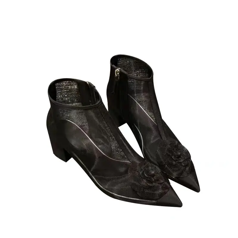 Прозрачные пикантные сетчатые прозрачные женские ботинки обувь для подиума на