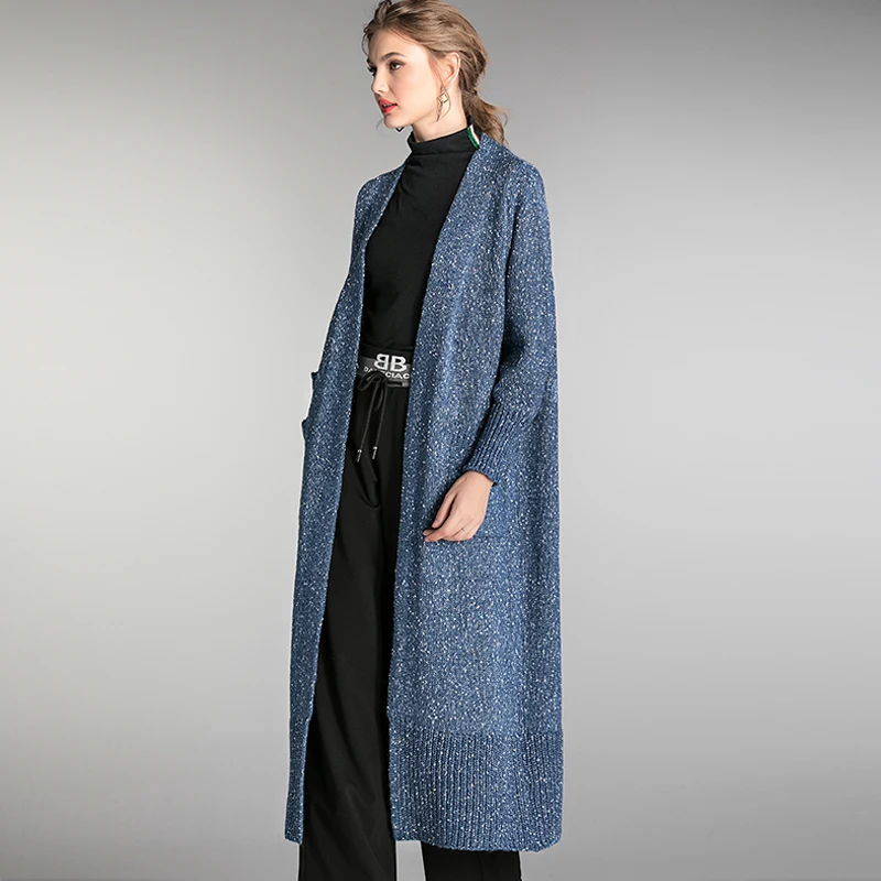 

Knit Trenches Outwear Coats Plus Size Women Casual Fashion Oversized Loose Long Knitting Black Outwears Female