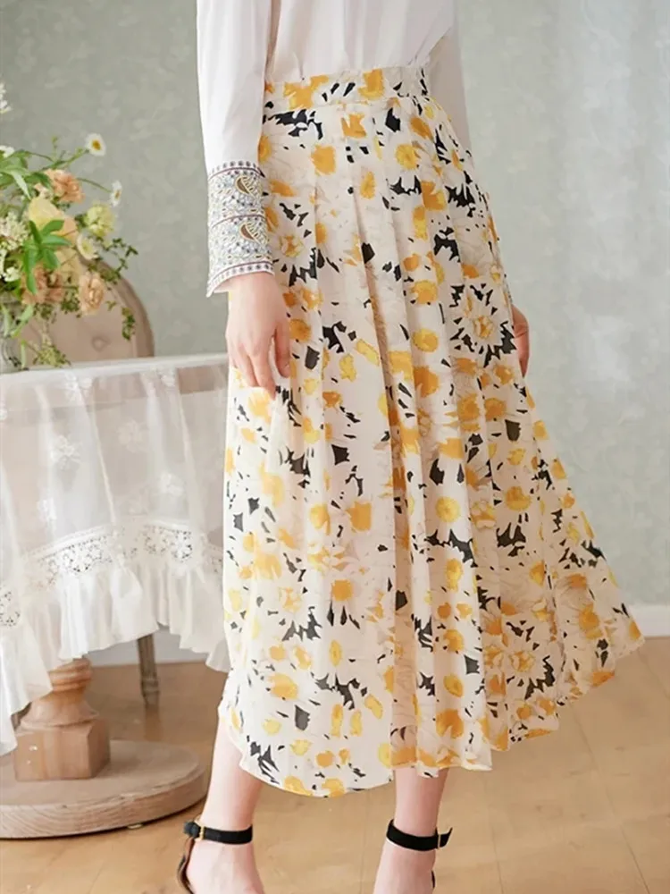 Женская плиссированная юбка средней длины летняя длинная с высокой талией и