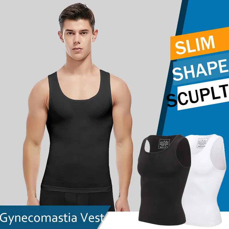 Мужская похудения Body Shaper жилет рубашка Abs живот рубашки с коротким рукавом, чтобы скрыть гинекомастия Moobs тренировочные майки Нижние рубашки