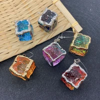 natural stone color crystal metal edging pendant cube color gradient diy necklace handmade pendant jewelry making healing stone
