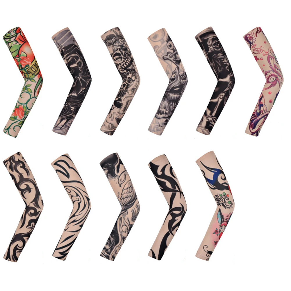 Случайные цвета гетры для рук поддельные татуировки бесшовные рукава нейлон УФ