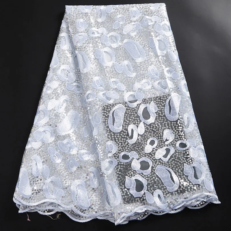 

Белое Африканское кружевное полотно, высокое качество, Новое поступление 2021, ткань сетчатые кружева с блестками, нигерийские кружевные пла...