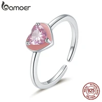 bamoer heart sunny open ring 100 925 sterling silver adjustable pink love finger ring for girl fashion party jewelry scr717