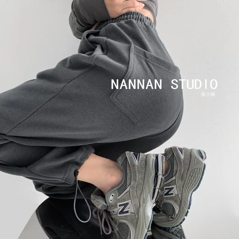 

Женские серые спортивные брюки для бега в Корейском стиле, женские черные джоггеры большого размера, спортивные брюки, свободные брюки с ши...