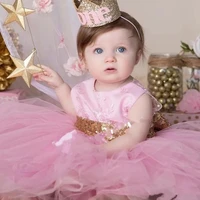 jonany pink cute baby flowers girl party tulle sequin bow communion robe de demoiselle princess baby formal party custom made