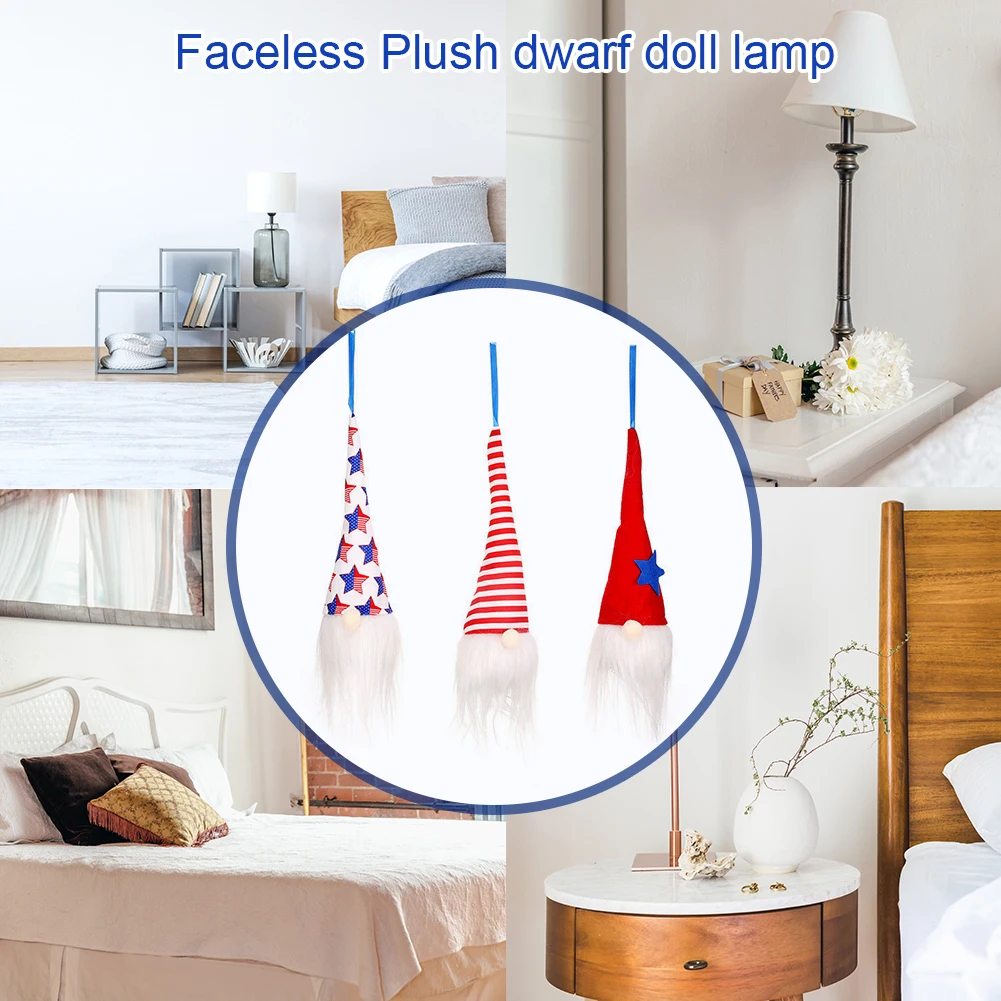 

3pcs Gnome Dolls Luminous Cute Faceless Plush Toy Independence Day Home Ornament Home Holiday Wedding Room Led Light