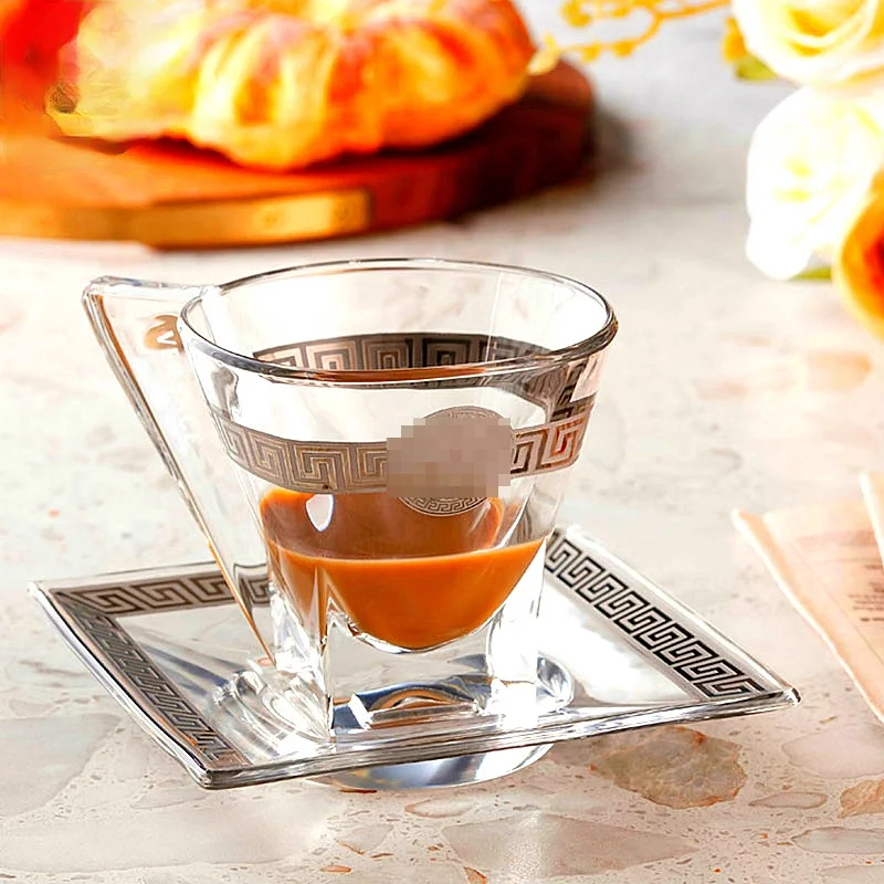 

Czech set gold crystal coffee cup saucer set handle cup teacup