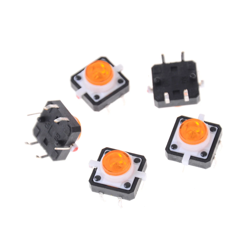 

12X12X7.3mm 5pcs/lot 12*12mm 4PIN SMT Tactile Push Button Switch with 5 Colours LED Micro Switch Reset Switch Momentary Tact LED