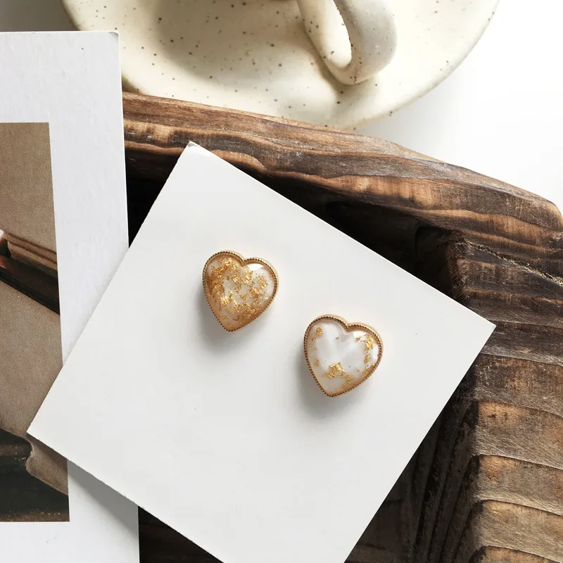 Корейские ювелирные изделия простой милый в форме сердца серьги Золотая фольга