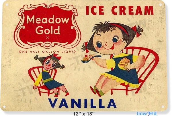 Жестяной знак Луг Золотой ванильный Мороженое Кафе Ресторан|Таблички и знаки| |