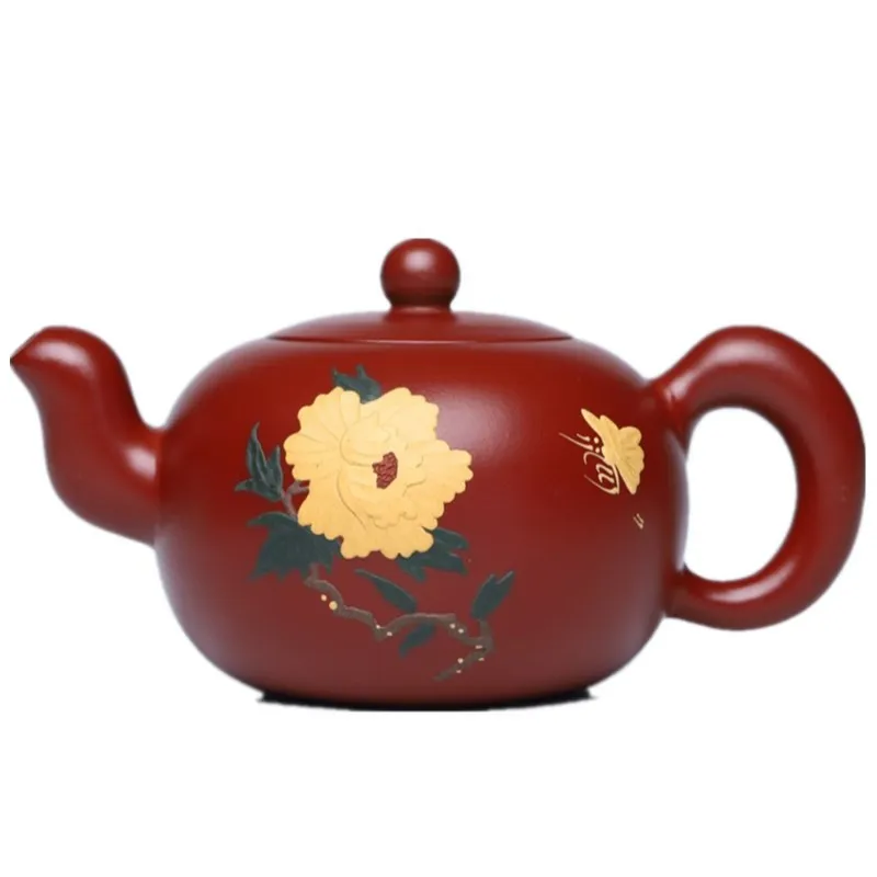 

Yixing purple clay pot gift raw material Dahongpao one bead pile painting Peony national color Tianxiang pot