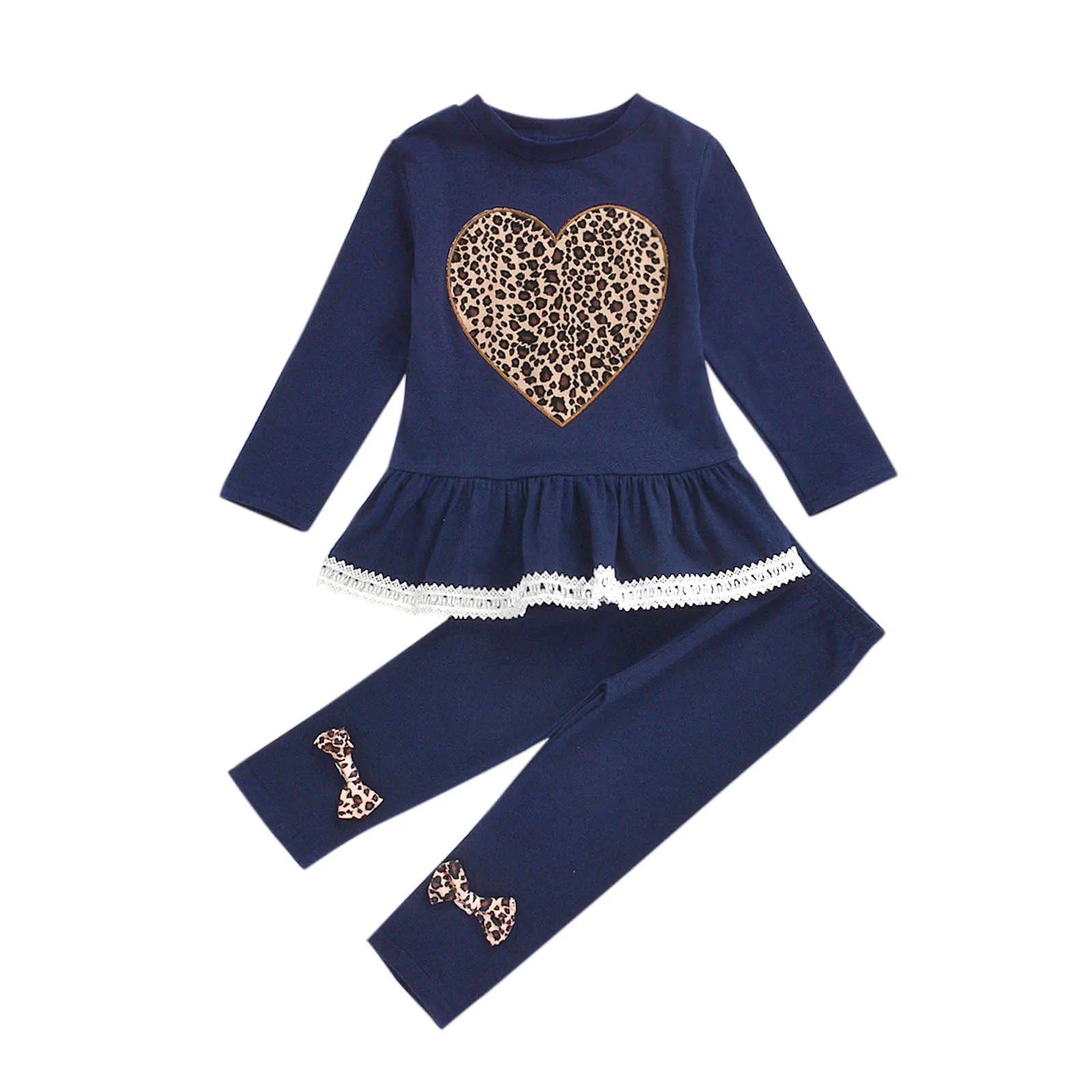 

Осенний комплект одежды для маленьких девочек, свитшот с сердцем и леопардовым принтом + штаны, зимняя детская одежда, модная одежда для дев...