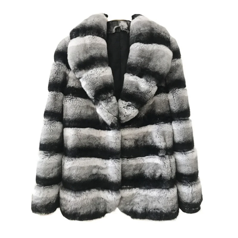 Plus size S-4XL chinchilla fur coats for women rex rabbit fur coat genuine real fur winter long coat women jacket