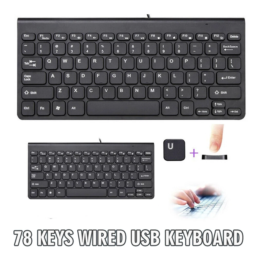 

New 1pc Mini Wired Keyboard Protable Ultra-thin Desktop Laptop Computer Keypad USB 78 Keys Small Waterproof Keyboards